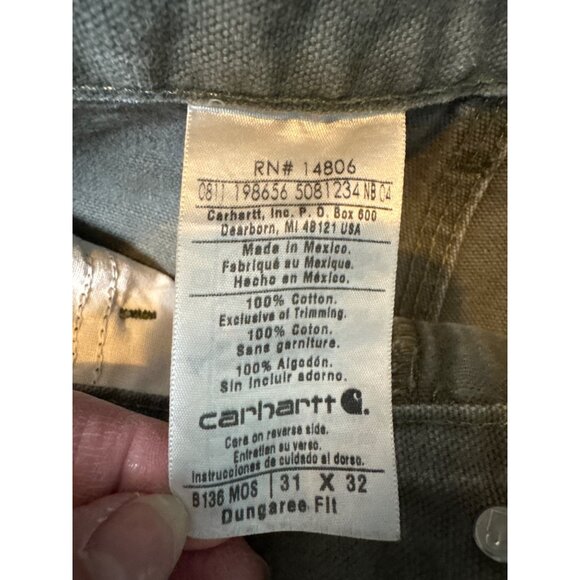 Carhartt Olive Green B136 MOS Dungaree Fit Double Knee Jeans 31 x 32 Mens Grunge - Picture 5 of 12
